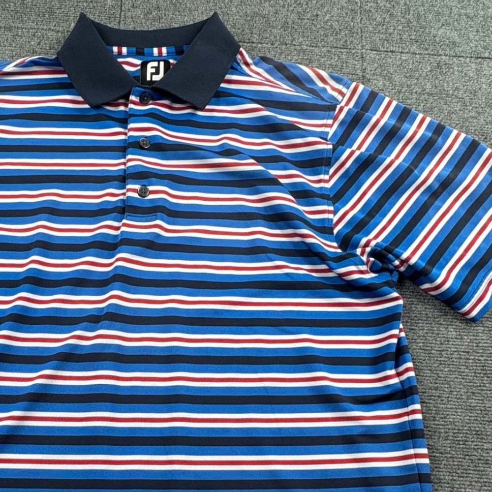FootJoy Mens Striped Golf Polo Shirt Blue Red White Short Sleeve Size Medium